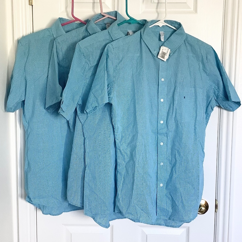 Mens XS-S New American Apparel Short Sleeve Button Lt Blue Shirt Cotton USA Made